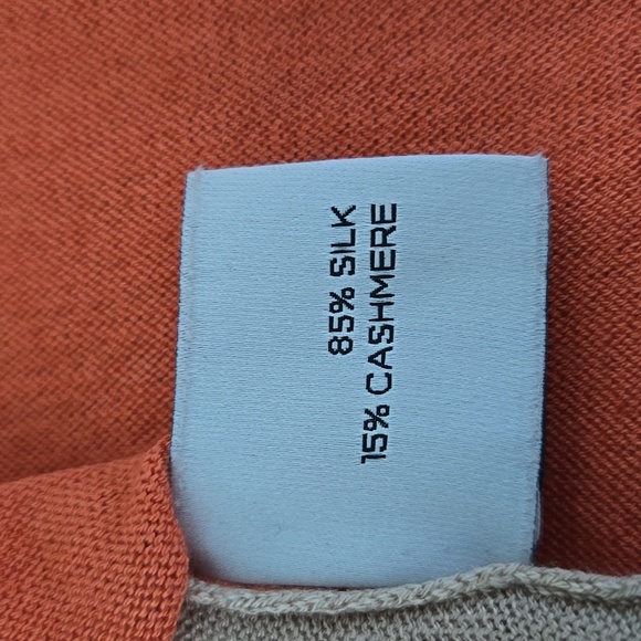 SAKS FIFTH AVENUE V Neck Color Block Long Sleeve Sweater Silk Cashmere Sz Medium - Picture 12 of 13